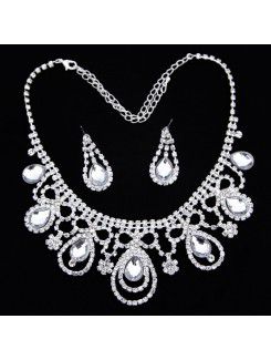 Smukke rhinestones bryllup smykker sæt med øreringe , tiara og halskæde