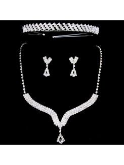 Hochzeit schmuck-set-glänzende legierung mit strass halskette, ohrringe und tiara