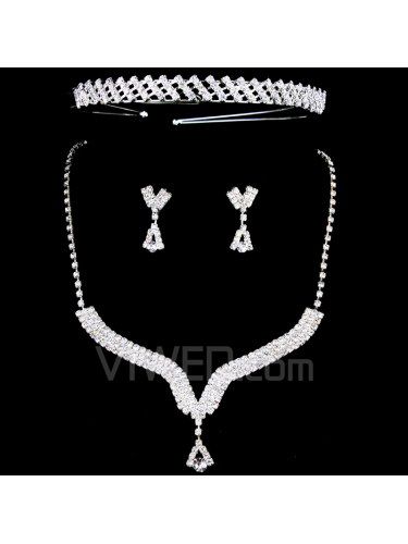 Комплект ювелирных изделий венчания-светлый сплав со стразами ожерелье, серьги и тиары