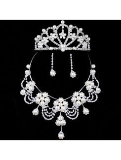 Liga com strass e pérolas de casamento conjunto de jóias , incluindo brincos, colar e tiara