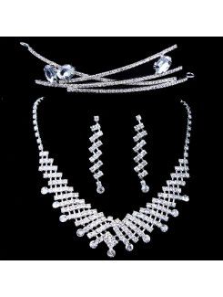 Nuevo estilo de joyería de diamantes de imitación de la boda fijó con el collar, los pendientes y casco