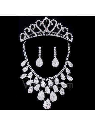 Brillantes diamantes de imitación de la boda joyería pendientes , collar y peines
