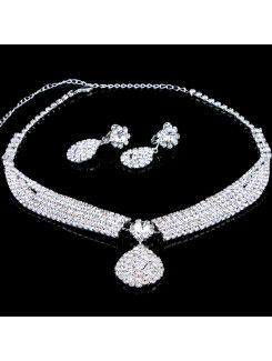 Gorgeous Alloy Wedding Bridal Jewelry Set with Rhinestones Earrings,Necklace and Tiara