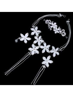 Beauitful blomma zirkoner och strass bröllop smycken set med örhänge , halsband och huvudbonad