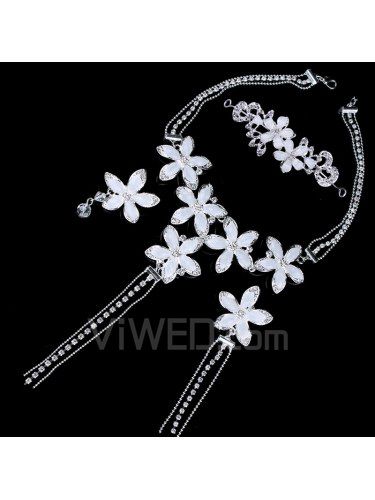 Beauitful blomst zircons og rhinestones bryllup smykker sæt med øreringe , halskæde og medaljon