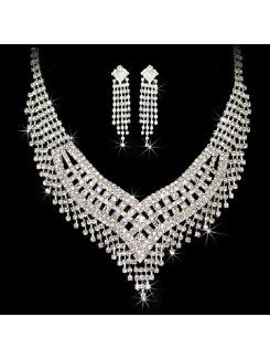 Luksuriøse rhinestones bryllup smykker sett med halskjede, øredobber og tiara
