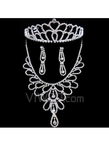 Ny stil rhinestones bryllup smykker sæt , herunder halskæde, øreringe og diadem