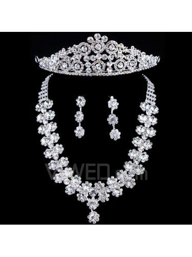 Gorgeous Wedding Bridal Jewelry Set-Earrings,Headpiece and Necklace with Rhinestones