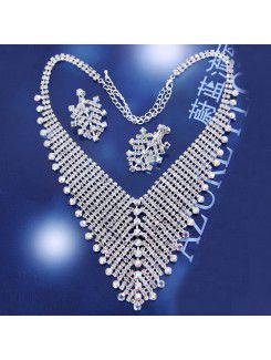 New Style Luxurious Rhinestones Wedding Jewelry Set,Including Necklace,Earrings and Tiara