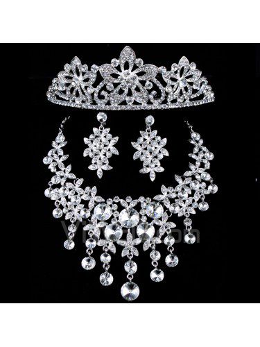 Beauitful bröllop brudkläder smycken set , inklusive örhängen , tiara och halsband med strass