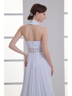Chiffon High Collar Column Sweep train Sash Wedding Dress