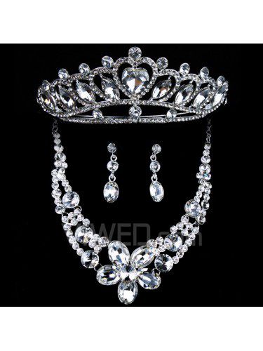 Liga luxo com strass conjunto de jóias de casamento , incluindo colar, brincos e tiara