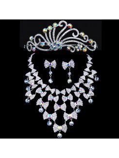Beauitful metalliseos häät morsiamen korusetti väri-strassit korvakorut , tiara ja kaulakoru