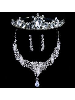 Strass lindo com liga conjunto banhado casamento jóias , incluindo brincos , colar e tiara