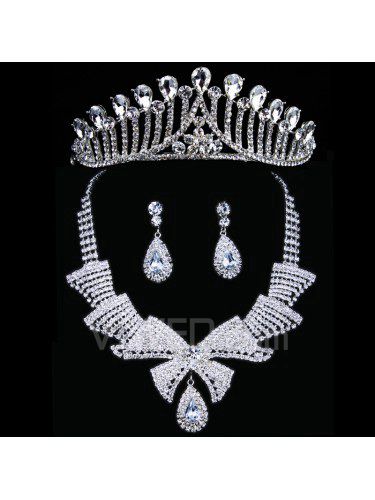 Ny stil rhinestones bryllup smykker sett med halskjede, øredobber og tiara