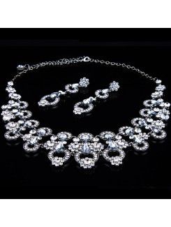 New Style Rhinestones Flower Wedding Jewelry Set with Necklace,Earrings and Tiara