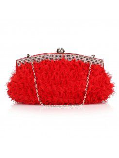 Satin and Tulle Shell Evening Handbag/Clutche with Diamonds H-368