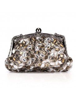 Satin Evening Handbag with Luxurious Crystal H-253
