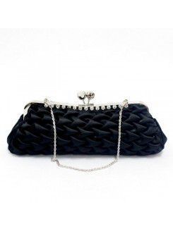 Satin Black Handbag/Clutche with Diamonds H-365