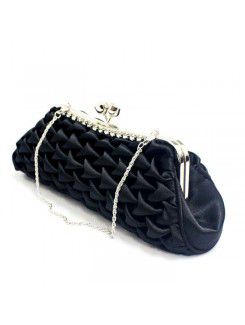 Satin Black Handbag/Clutche with Diamonds H-365