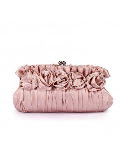 Satin Evening Handbag with Rose and Diamonds H-1095