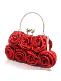 Satin handgjord ros brud handväska h-1178