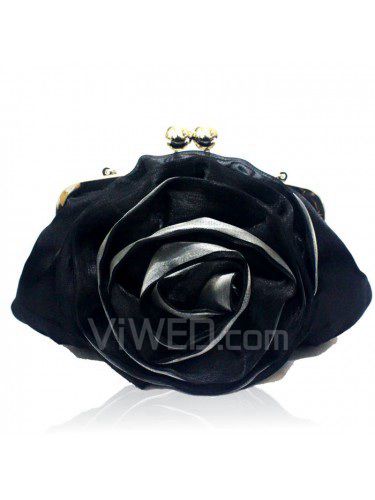 Damas de honor de raso de noche hechos a mano de la flor del bolso negro h-6242