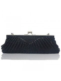 Satin Surface Black Bead Evening Handbag H-0733