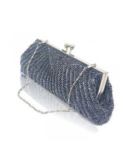 Satin Surface Gray Bead Evening Handbag H-07333