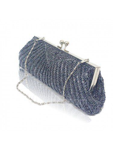 Satin Surface Gray Bead Evening Handbag H-07333
