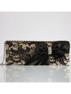 Satin and Lace Evening Handbag with Bowknot and Rhinestone H-48411