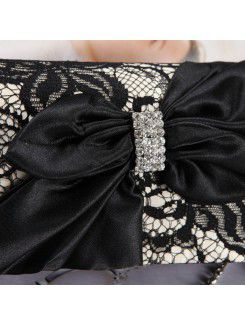 Satin and Lace Evening Handbag with Bowknot and Rhinestone H-48411