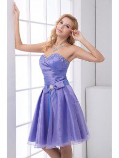 Organza Sweetheart Sheath Knee Lnegth Bow and Sequins Cocktail Dress