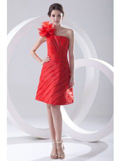Organza asymmetrische a-lijn kneee lengte met de hand gemaakt bloem cocktail jurk