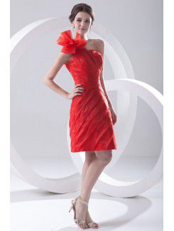Organza Asymmetrical A-line Kneee Length Hand-made Flower Cocktail Dress