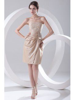 Taffeta Strapless Sheath Kneee Length Embroidered Cocktail Dress