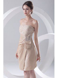 Taffeta Strapless Sheath Kneee Length Embroidered Cocktail Dress