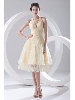 Organza Halter A-line Knee-Length Cocktail Dress
