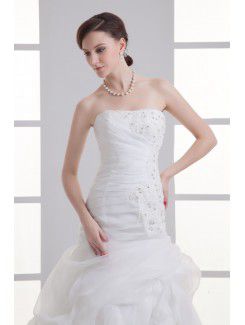 Organza Strapless Sheath Sweep train Bead Wedding Dress