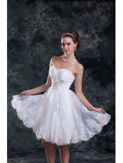 Organza Sweetheart Knee Length Sheath Embroidered Short Wedding Dress