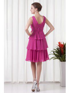 Chiffon V-cou Empire line Knee-Length Embroidered Cocktail Dress