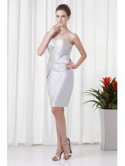 Satin Sweetheart Sheath Knee-Length Embroidered Cocktail Dress