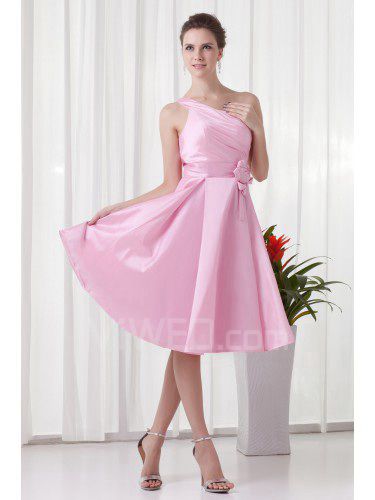 Taft one-shoulder korsett knelang håndlaget blomst cocktail kjole