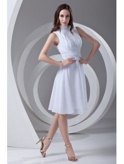Chiffon High Collar Column Knee-Length Sash Cocktail Dress