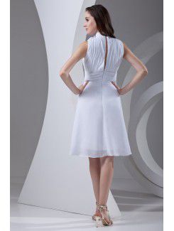 Chiffon High Collar Column Knee-Length Sash Cocktail Dress