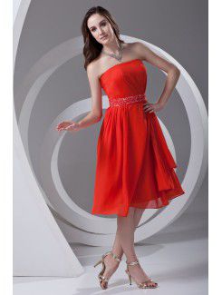 Chiffon Strapless A-line Knee Length Sash Prom Dress
