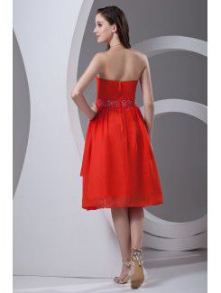 Chiffon Strapless A-line Knee Length Sash Prom Dress