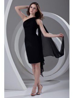 Chiffon asymmetrisk kappe knelange cocktail kjole