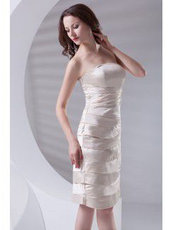 Satin Strapless Sheath Knee Length Embroidered Cocktail Dress