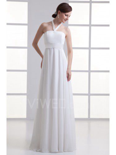 Chiffon Halter Column Floor Length Wedding Dress